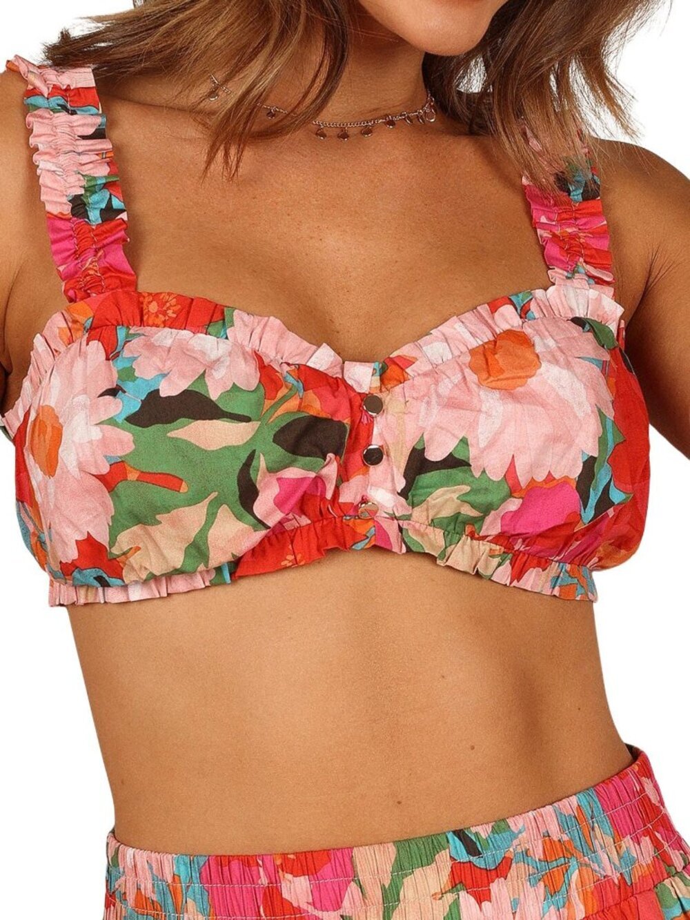 Petal & Pup Red Pink Floral Cotton Tropical Resort Crop Top sz Large NWT